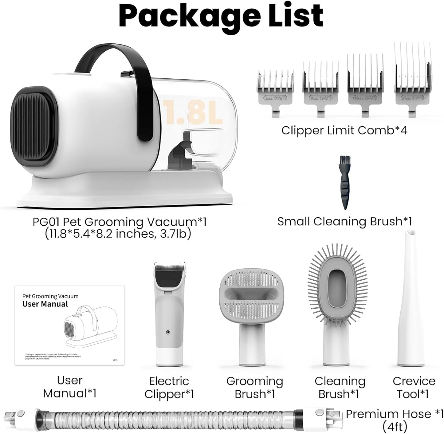 Pet Grooming Vacuum – 12000Pa Pet Hair Remover with Clipper & Shedding Brush, Low Noise, All-in-One for Dogs & Cats