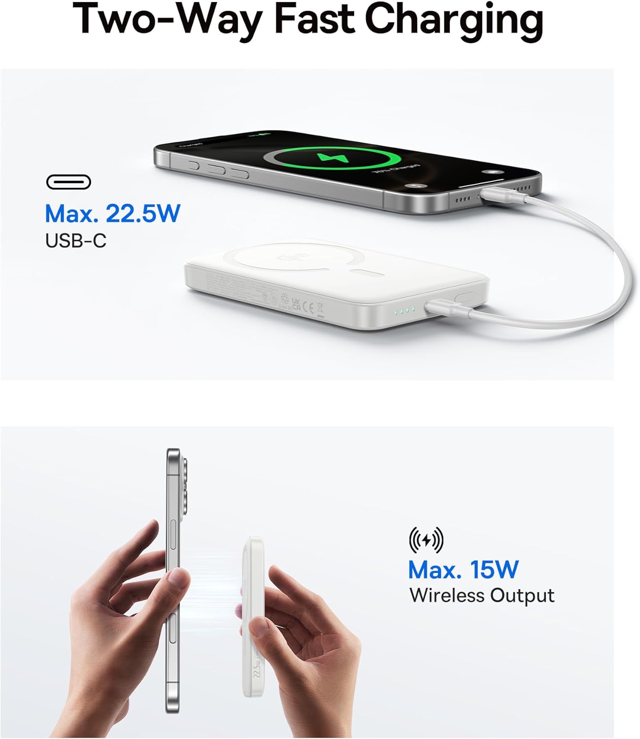 MagSafe Portable Charger – Qi2 Certified 15W Magnetic Power Bank, 10000mAh for iPhone 17/16/15/14/13 Series