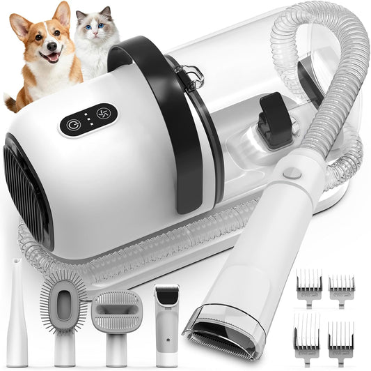 Pet Grooming Vacuum – 12000Pa Pet Hair Remover with Clipper & Shedding Brush, Low Noise, All-in-One for Dogs & Cats