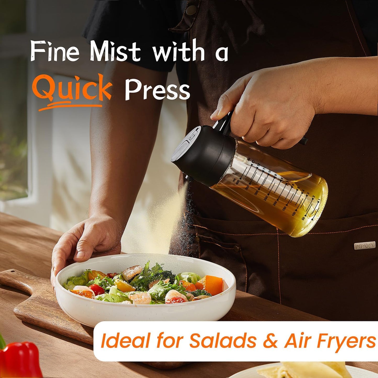 16oz Kitchen Glass Olive Oil Sprayer – 2-in-1 Dispenser & Mister for Cooking, Air Fryer, Salad, BBQ