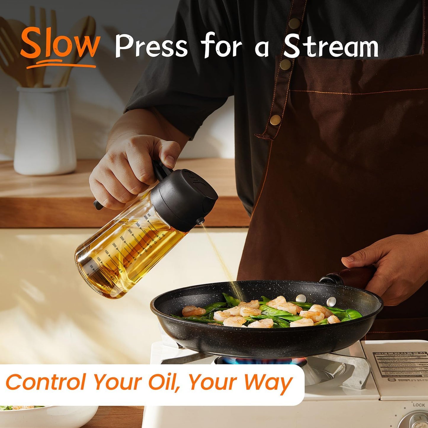 16oz Kitchen Glass Olive Oil Sprayer – 2-in-1 Dispenser & Mister for Cooking, Air Fryer, Salad, BBQ