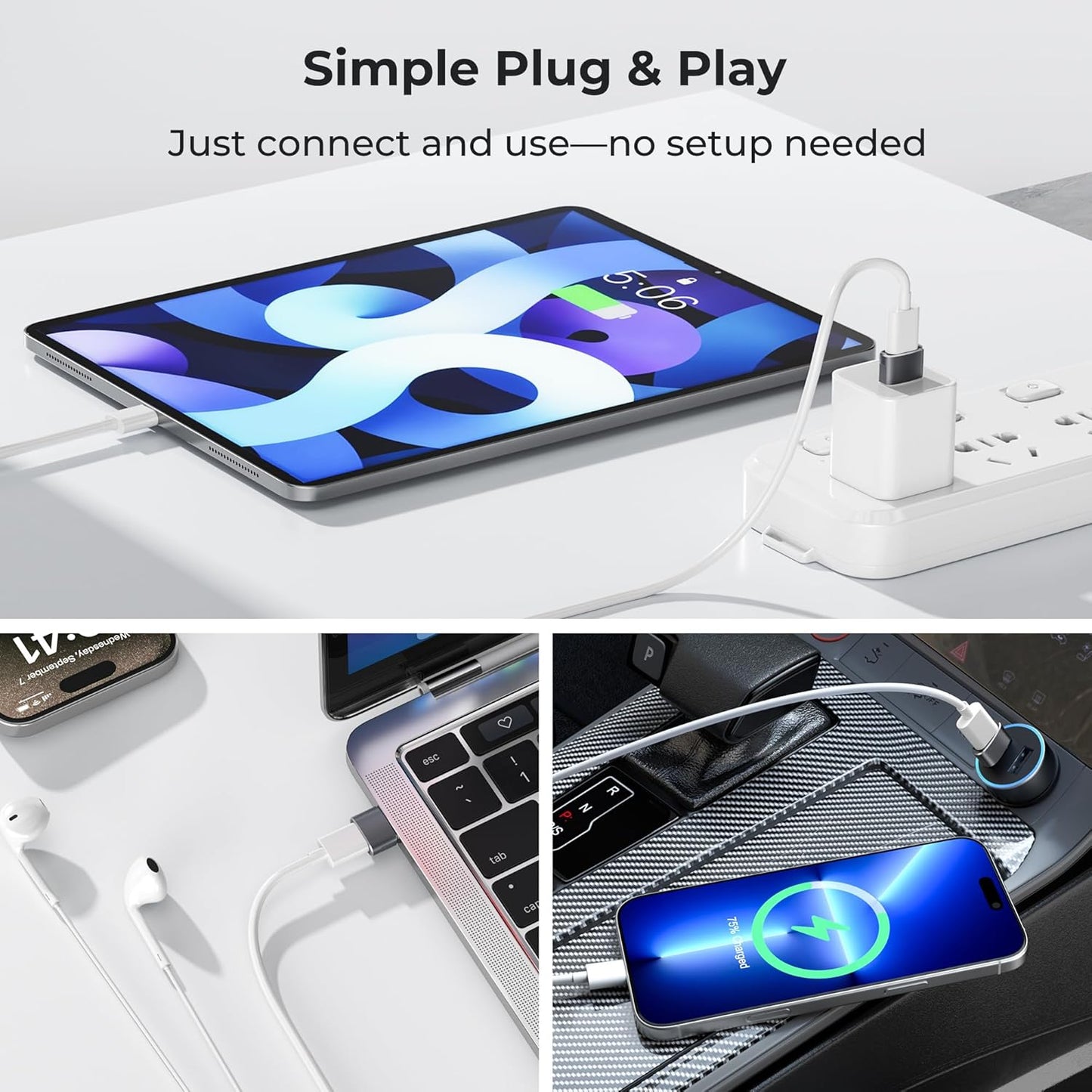 3 Pack USB to USB‑C Adapter – Convert USB‑A to USB‑C