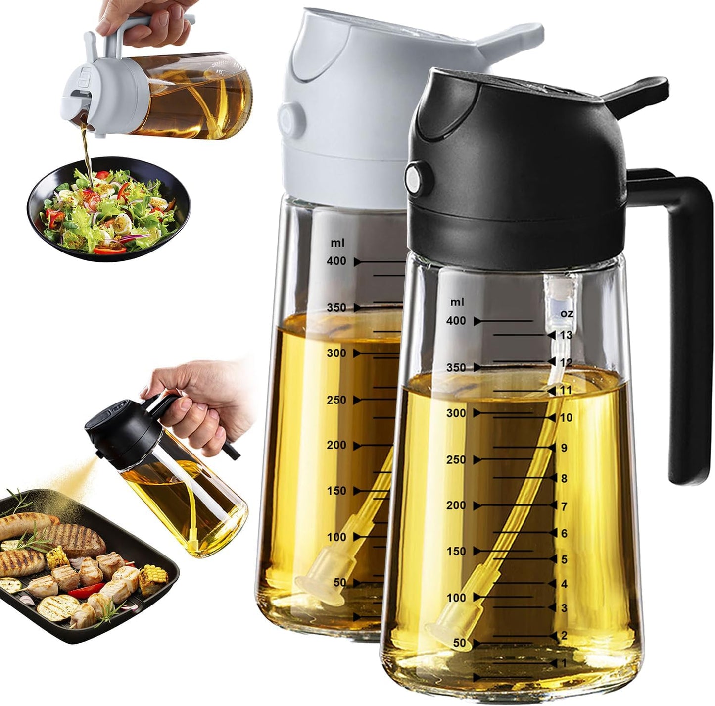 16oz Kitchen Glass Olive Oil Sprayer – 2-in-1 Dispenser & Mister for Cooking, Air Fryer, Salad, BBQ