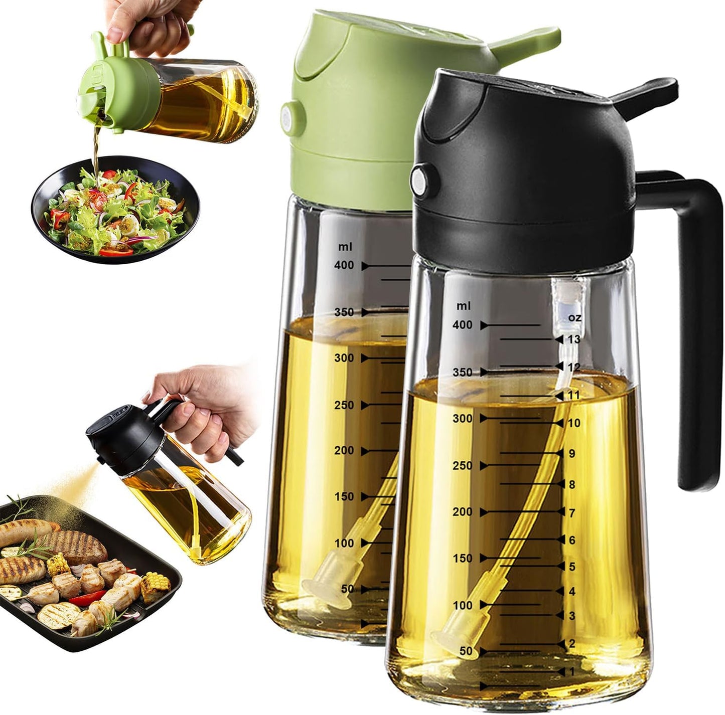 16oz Kitchen Glass Olive Oil Sprayer – 2-in-1 Dispenser & Mister for Cooking, Air Fryer, Salad, BBQ