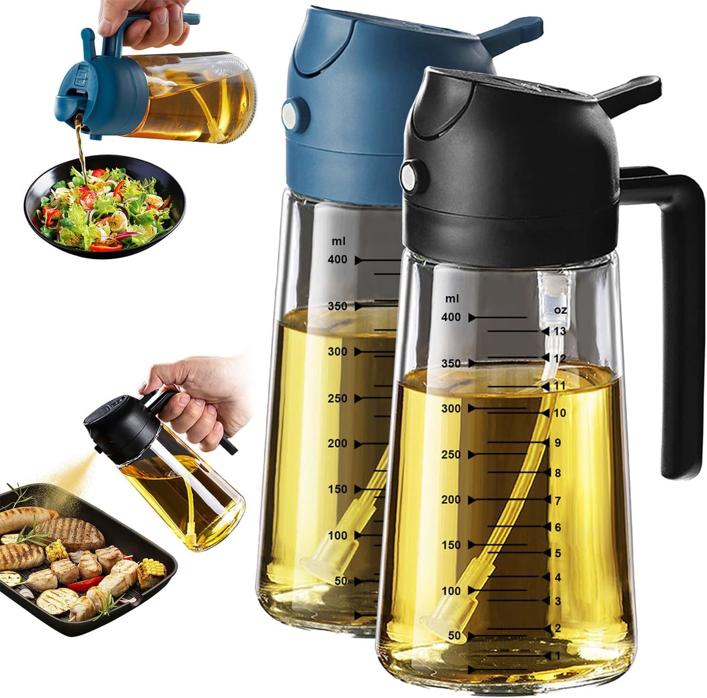 16oz Kitchen Glass Olive Oil Sprayer – 2-in-1 Dispenser & Mister for Cooking, Air Fryer, Salad, BBQ