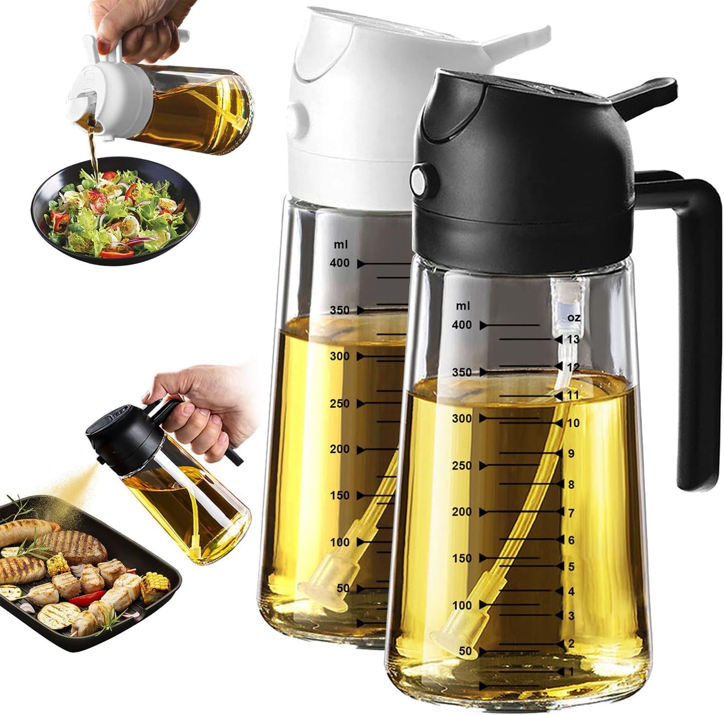 16oz Kitchen Glass Olive Oil Sprayer – 2-in-1 Dispenser & Mister for Cooking, Air Fryer, Salad, BBQ