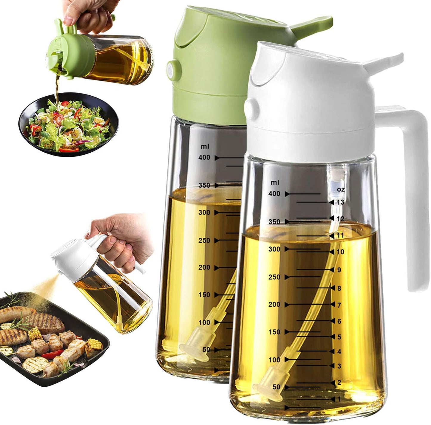 16oz Kitchen Glass Olive Oil Sprayer – 2-in-1 Dispenser & Mister for Cooking, Air Fryer, Salad, BBQ