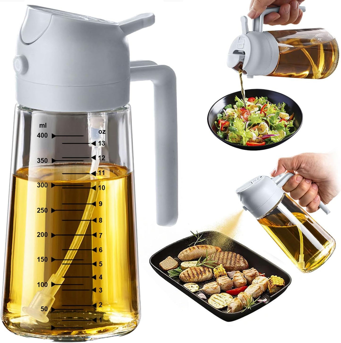 16oz Kitchen Glass Olive Oil Sprayer – 2-in-1 Dispenser & Mister for Cooking, Air Fryer, Salad, BBQ