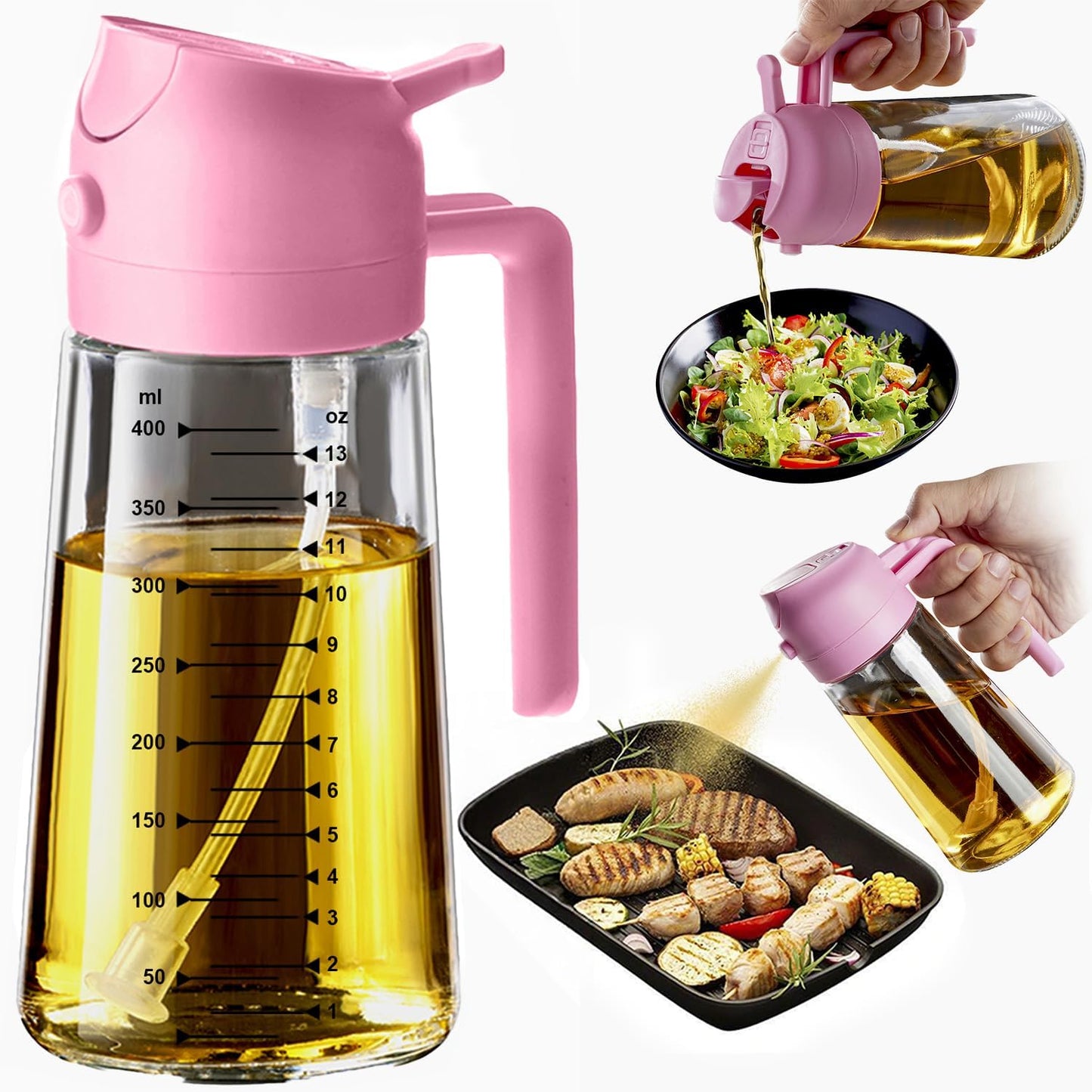 16oz Kitchen Glass Olive Oil Sprayer – 2-in-1 Dispenser & Mister for Cooking, Air Fryer, Salad, BBQ