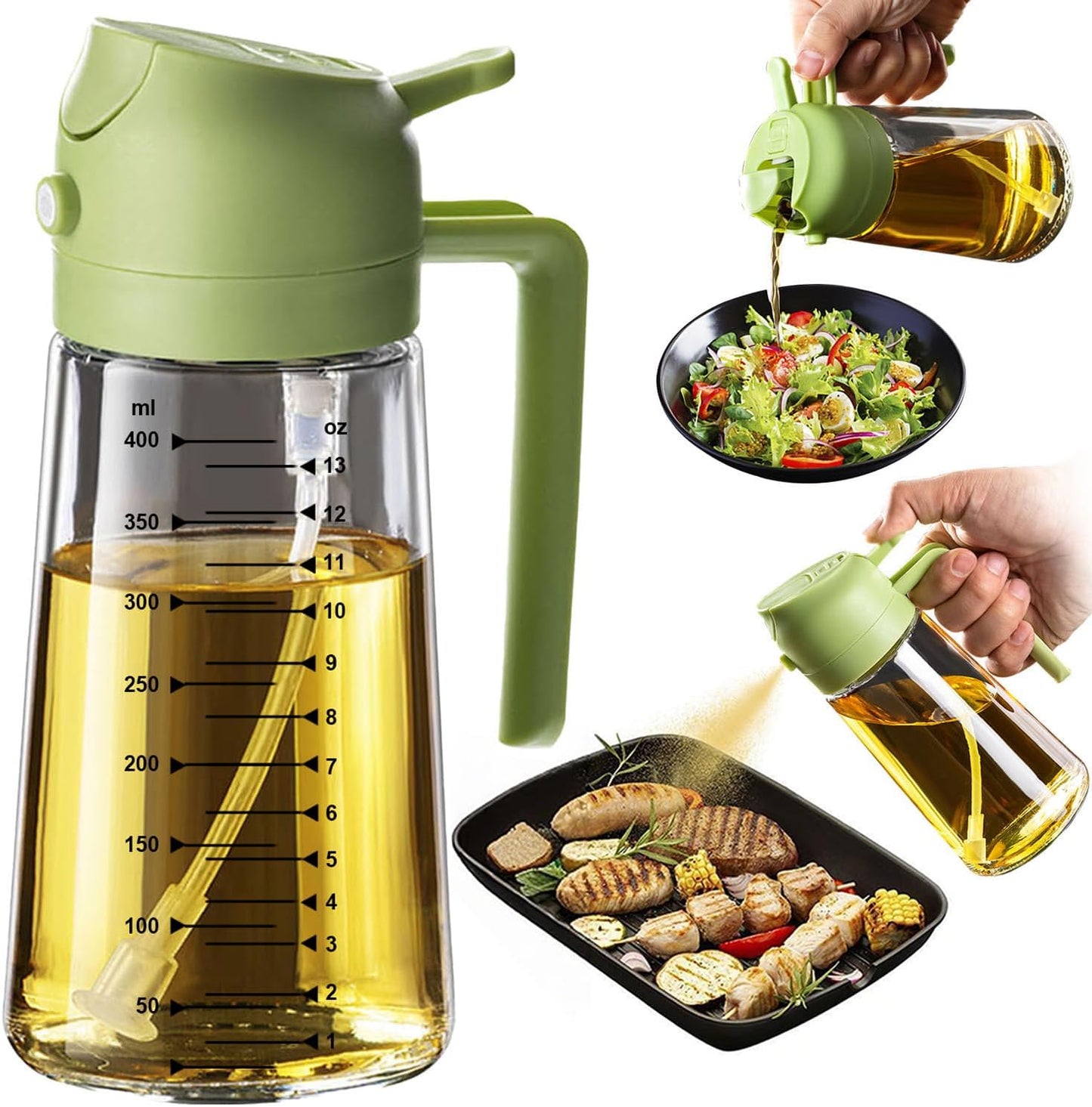 16oz Kitchen Glass Olive Oil Sprayer – 2-in-1 Dispenser & Mister for Cooking, Air Fryer, Salad, BBQ