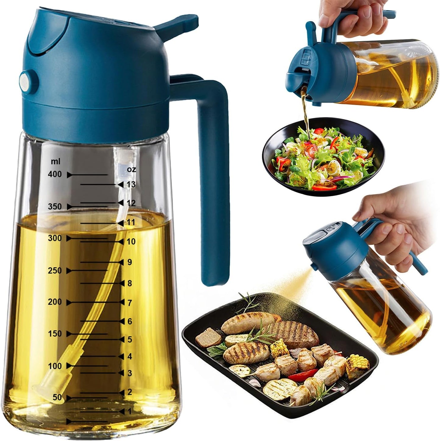 16oz Kitchen Glass Olive Oil Sprayer – 2-in-1 Dispenser & Mister for Cooking, Air Fryer, Salad, BBQ