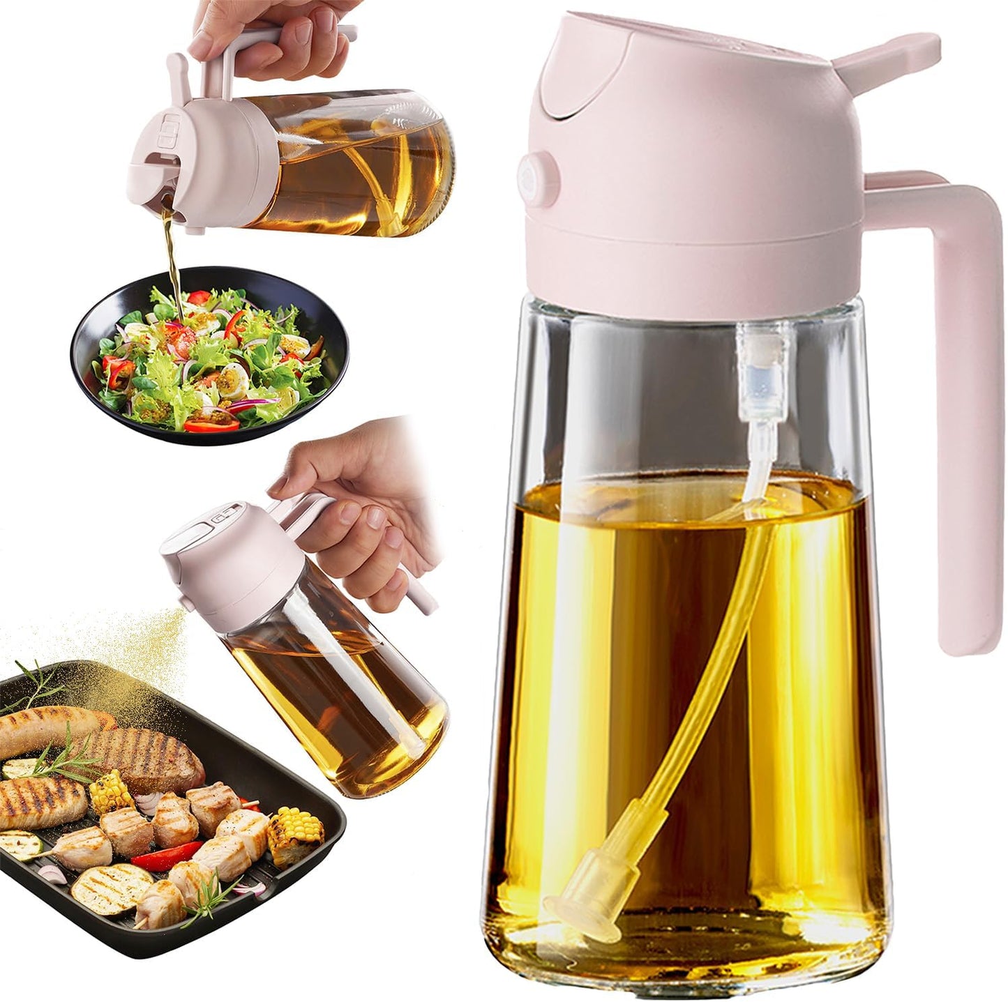 16oz Kitchen Glass Olive Oil Sprayer – 2-in-1 Dispenser & Mister for Cooking, Air Fryer, Salad, BBQ