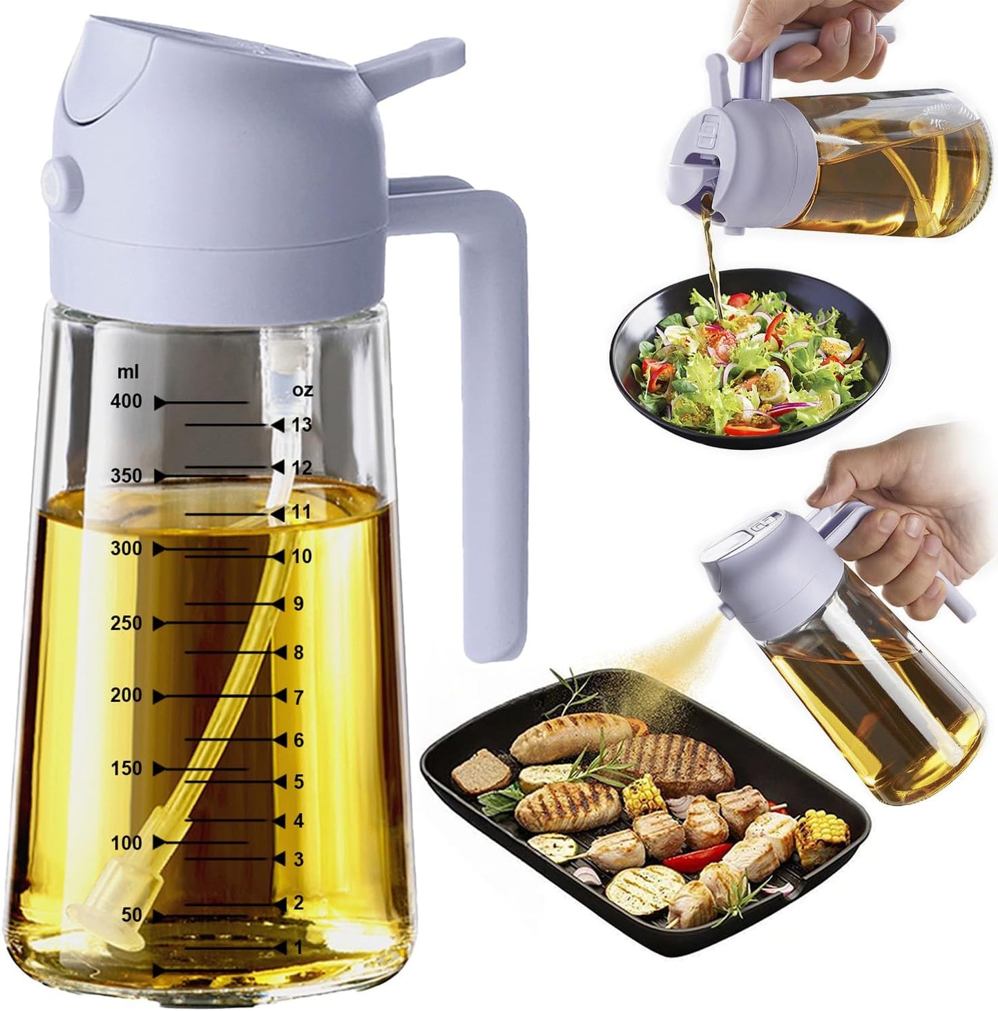 16oz Kitchen Glass Olive Oil Sprayer – 2-in-1 Dispenser & Mister for Cooking, Air Fryer, Salad, BBQ