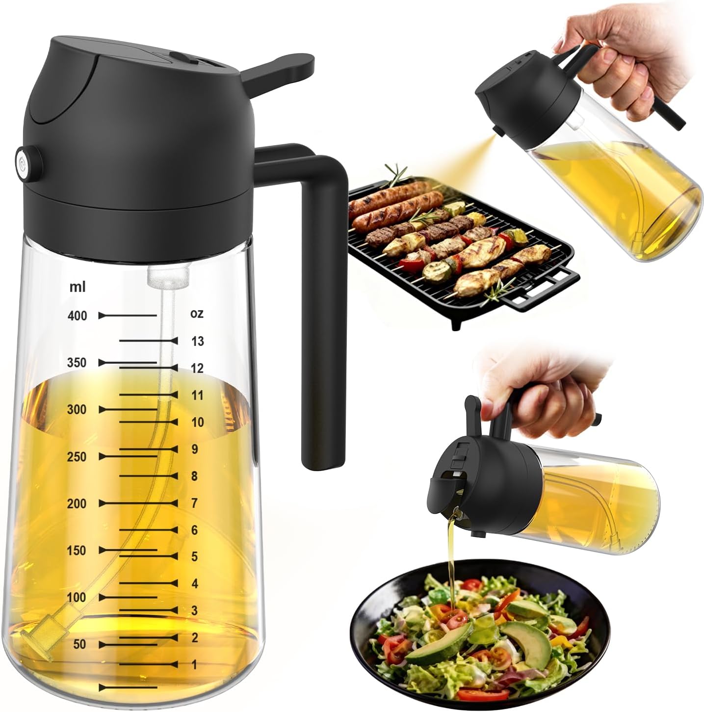 16oz Kitchen Glass Olive Oil Sprayer – 2-in-1 Dispenser & Mister for Cooking, Air Fryer, Salad, BBQ