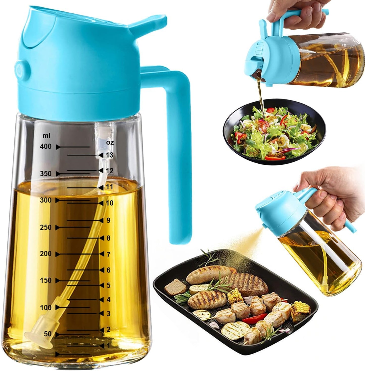 16oz Kitchen Glass Olive Oil Sprayer – 2-in-1 Dispenser & Mister for Cooking, Air Fryer, Salad, BBQ