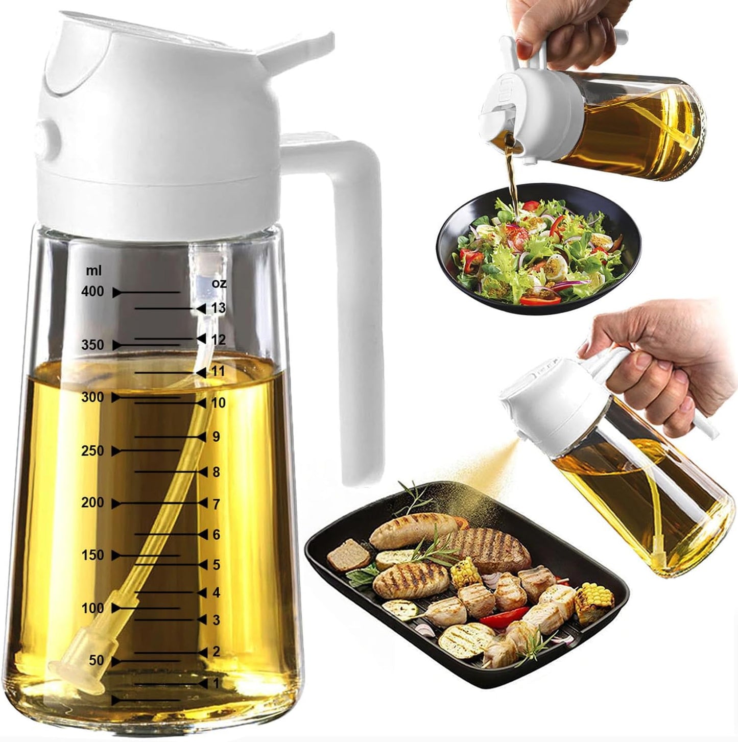 16oz Kitchen Glass Olive Oil Sprayer – 2-in-1 Dispenser & Mister for Cooking, Air Fryer, Salad, BBQ