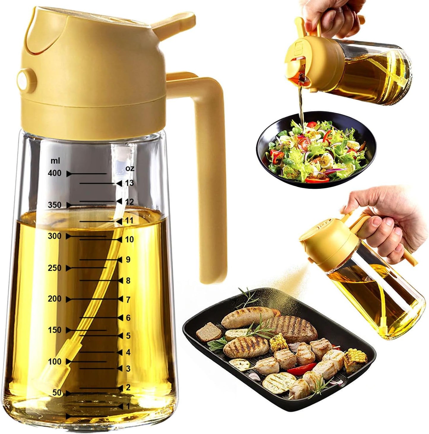 16oz Kitchen Glass Olive Oil Sprayer – 2-in-1 Dispenser & Mister for Cooking, Air Fryer, Salad, BBQ